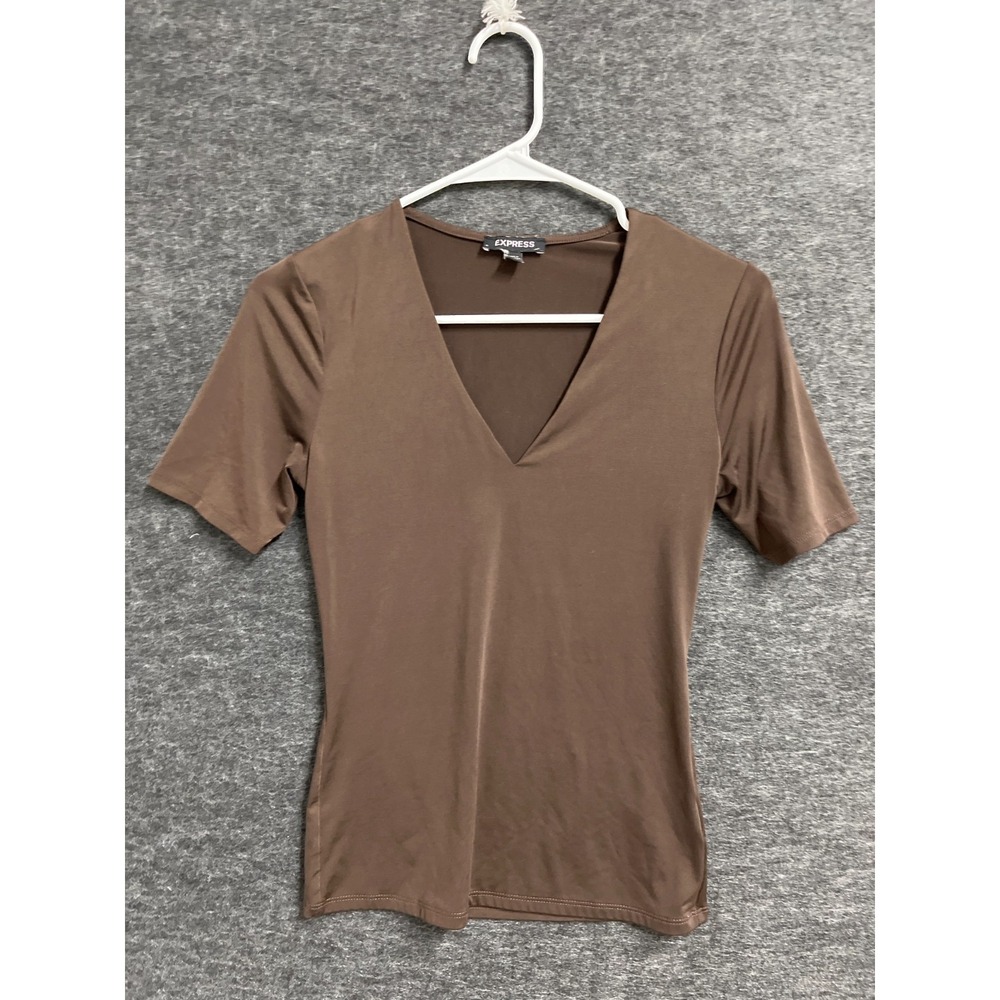 Express Blouse Top‎ Womens XS Brown Stretch V Neck Streetwear Casual Outdoor